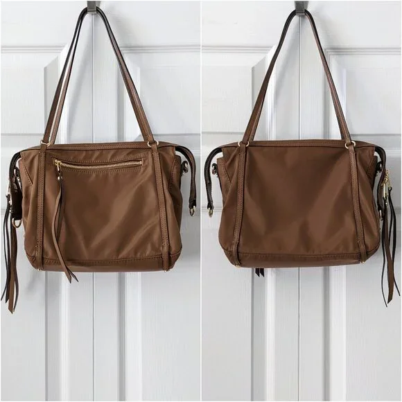 MZ Wallace Brown Nylon & Leather Trimmed Satchel Shoulder Bag With Pouch - Picture 2 of 16